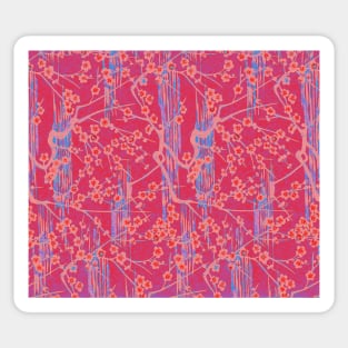 BLUE PINK SAKURA FLOWERS  Antique Japanese Floral Pattern Sticker